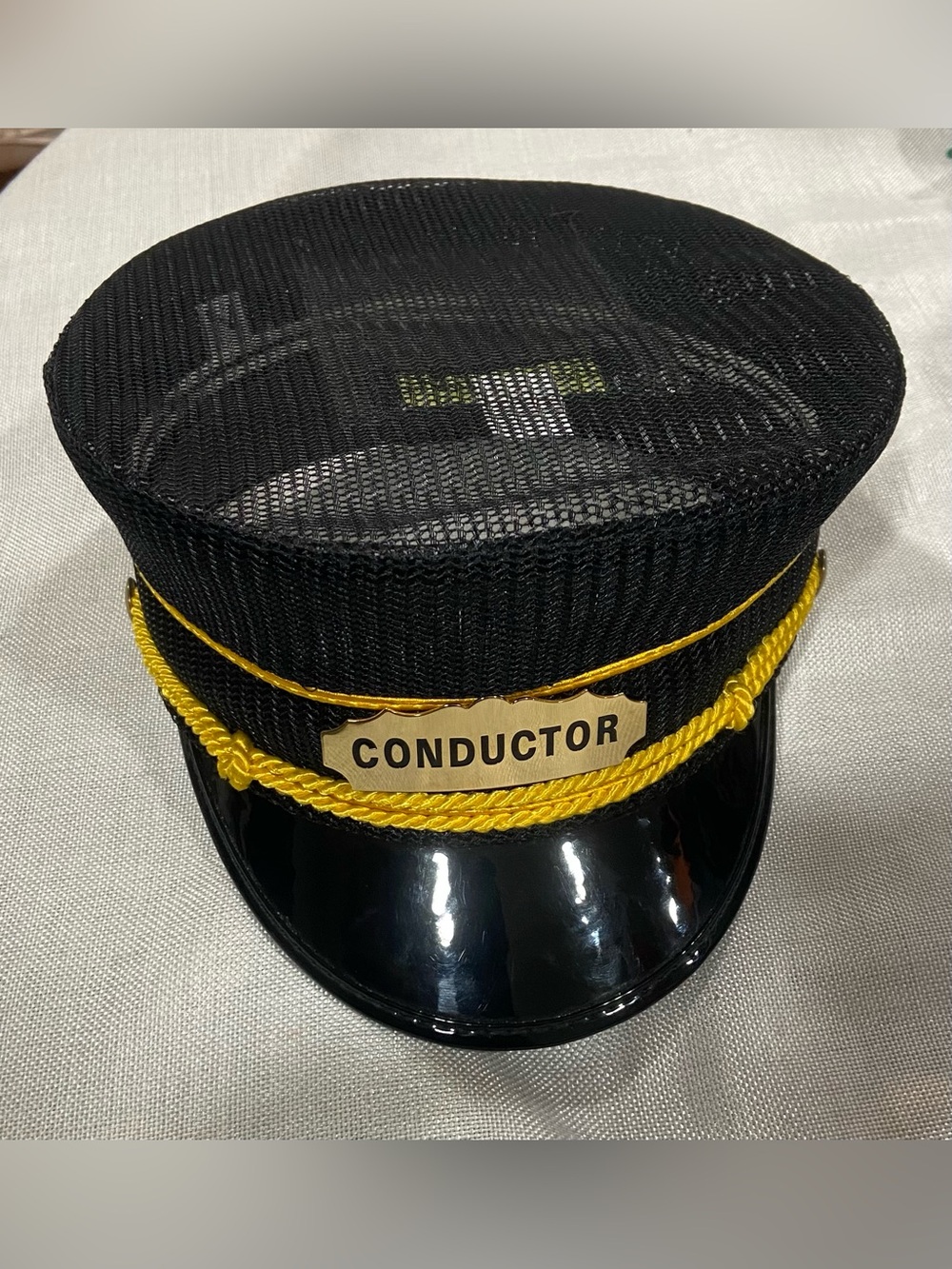 Railway Conductor Mesh Cap w/ Brass Metal Label by Transquip Co. - Size 7 5/8